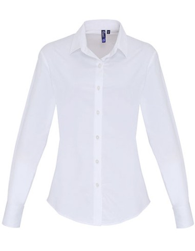 PRE-PR344-Womens Stretch Fit Poplin Long Sleeve Cotton Shirt